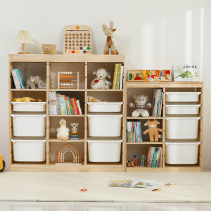 Large Capacity Real Wood Storage and Bookshelf Combination Rack