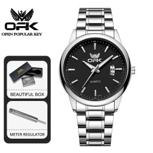 OPK นาฬิกาสำหรับผู้ชาย แบรนด์แท้ กันน้ำ 2025 นาฬิกาข้อมือแฟชั่นสไตล์ธุรกิจ สายสแตนเลส ปฏิทิน นาฬิกาควอตซ์เรืองแสง