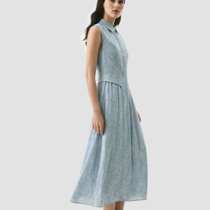 AMII | Summer New Graceful Commuter Baroque Irregular Pearl Button Turn-Down Collar Jacquard Fitted Dress