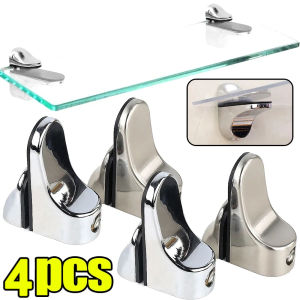 ที่ยึดกระจก4/1ชิ้นชั้นวางของในห้องน้ำทำจากโลหะผสมสังกะสีปรับได้มีฉากยึดกระจกตัวหนีบเรียบติดด้านหลังโต๊ะแผ่นพาร์ทิชั่นสำหรับลิ้นชัก