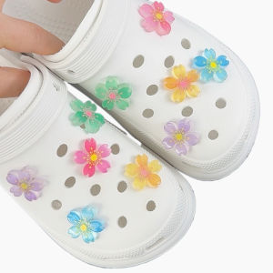 10PCS Fashion Shoe Charms Set Accessories Hole Shoe Buckle Luminous Colored Flowers DIY Shoes Decorations Kids Party Girls Gift