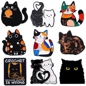 Colorful Cats Brooches For Women Black Cat Enamel Pin Animal Metal Badge Jewelry Clothing Backpack Accessories Friends Gift