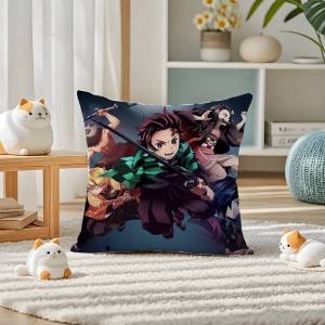 Bandai | Demon Slayer Kamado Tanjiro Anime Plush Pillow Cover Soft Short Plush Cushion Cover For Sofa Bedroom Home Decor Gift Decoration
