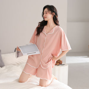 Miiow | MiiOW Ice Silk Womens Summer Lightweight Short Sleeve Sleepwear Set Home Wear Outdoor Wearable Comfortable Breathable Nightgown