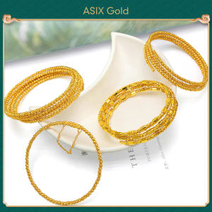 ASIX GOLD ข้อมือสตรีลูกปัดนำโชคแวววาว แบบสามห่วงห้าห่วงยืดหยุ่นได้ พลatingดทอง 24K 18K ไม่หมองไม่หลุดล่อนไม่ทำให้แพ้ แฟชั่นเรียบหรูทนทานของขวัญแห่งโชค