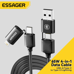 Essager 65W 4-in-1 Type-C To Lightning USBA To Type C Fast Charging Cable Wire Data Cord For C-C A-C C-L A-L Charging Cable For iphone Macbook Realme Huawei Samsung Oneplus