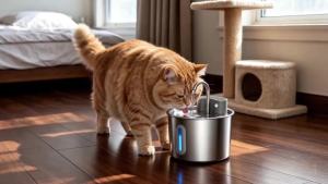 Cat Water Fountain Wireless Stainless Steel 4000mAh Rechargeable Battery Operated 2.2L Automatic Cordless Pet Dispenser for Dog