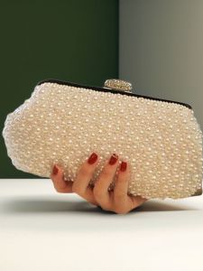 New Pearl Embroidery Clutch Bag Diamond Handbag Womens Handbag Evening Bag Cheongsam Bag Shell Bag Pure Color Alloy Handbag