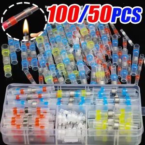 100PCS Waterproof Heat Shrink Butt Connectors Solder Seal Sleeve Electrical Wire Splice Terminals Kit for Auto Car Audio Repair Tools