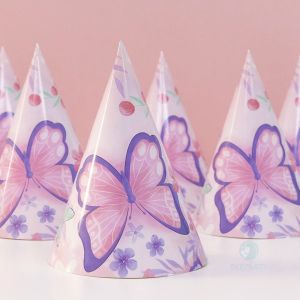 6pcs Pink Purple Butterfly Paper Birthday Hat for Kid Girl Birthday Party Anniversary Decor