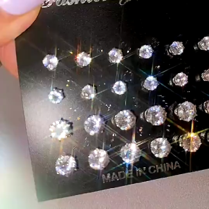 12 Pairs/Pack Shiny Zircon Stud Earrings Set for Women Men Silver Crystal Ear Jewelry Accessories
