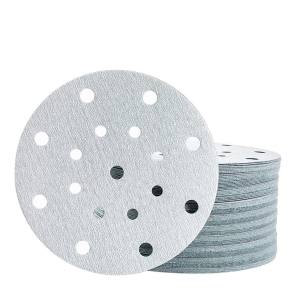 100PCS 6 Inch 17 Hole Dry Sandpaper Hook and Loop White Round Shape Sanding Discs for Putty Grinding and Polishing 60-800 Grits