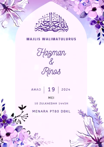 Kad Kahwin Design 20 | Digital | Aqiqah | Pertunangan | Lain-lain | Warna Putih Ungu Purple