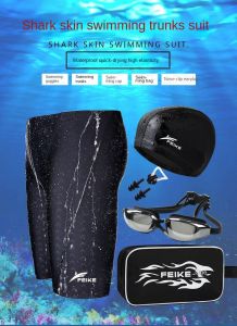Quần bơi da cá mập mới của nam giới Xấu hổ Proof Dài Thời trang ngắn Không thấm nước Nhanh khô(Miễn phí điện thoại di động túi không thấm nước)