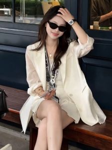 DANTING | Summer White Sun-Proof Blazer & Shorts Two-Piece Set