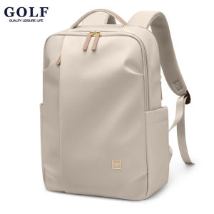 กระเป๋าเป้สะพายหลังผ้าอ็อกซ์ฟอร์ดความจุขนาดใหญ่สำหรับผู้หญิงคุณภาพกอล์ฟ15.6 "กระเป๋าคอมพิวเตอร์ลำลองแฟชั่นกระเป๋าสะพายคู่กันน้ำกระเป๋าสะพายเดินทางทันสมัยเรียบง่ายสีทึบแอปริคอท