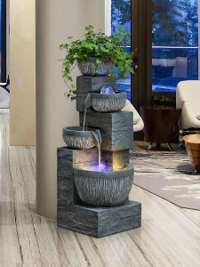 Elegant European Style Indoor Office Decorative Water Flowing Fountain Living Room Landscape Wealth Attracting Standing Feature