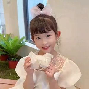 Children Mesh Lace Chiffon Large Bow Hair Claw Clips Fairy Princess Ponytail Holder For Girl Sweet Princess Baby Bow