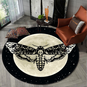 VIKAMA Gothic Moth Round Rug Soft Non Slip Floor Mat Living Room Sofa Carpet Bedroom Study Indoor Halloween Home Decor