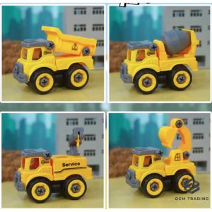 OCM Construction Toy Vehicle DIY Building Block Excavator Crane Bulldozer Kids Police Car Fire Truck Mainan Budak Lelaki