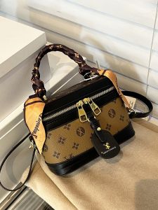 Fashionable Retro Silk Scarf Bucket Bag Womens Handbag Box Shape Single Shoulder Crossbody Bag Casual Leisure Tote Bag