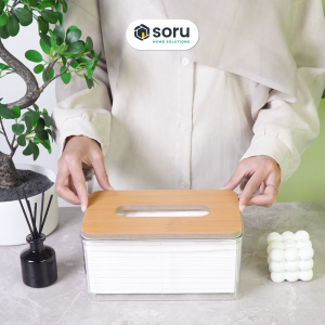 SORU - Tempat Tisu Kotak Tempat Tissue Transparan Aesthetic Tutup Kayu Akrilik - Tissue Box