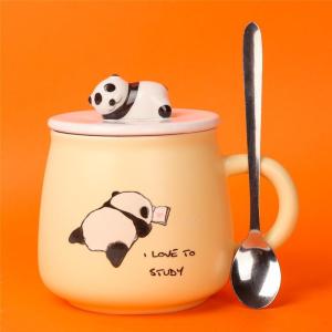 Cartoon Glaze Animal Lid Mug with Lid and Spoon
