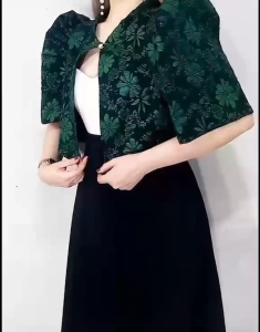 Jer Jen Josephine Bolero Filipiniana with Button-Classy Fashionable Elegant Puff Modern Bolero-Formal Wear Jacquard Brocade Fabric Large XL