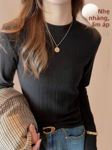 MiiOW | Áo len dệt kim dài tay ấm áp nhẹ cho nữ mùa thu đông cổ đứng chống lạnh áo lót dài vừa vặn đa năng chất liệu polyester