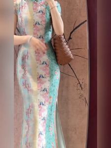 daidai (Ready Stock) Woman Long Cheongsam Dress Chinese New Year CNY Retro Slimming Chinese 杜鹃新中式改良旗袍女复古收腰显瘦连衣裙