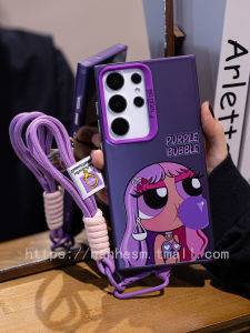 เคสโทรศัพท์ Samsung S25 Ultra ลายการ์ตูนสุดน่ารัก ป้องกันการตกหล่น สีม่วง พร้อมสายคล้องโทรศัพท์ สำหรับ Samsung S25 Edge S24U S25 Edge S23 plus S22U