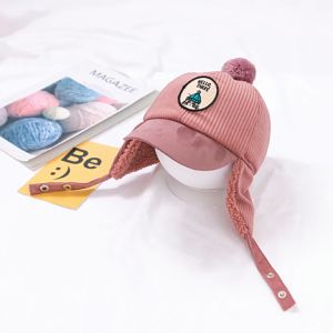 Happily Baby Baseball Cap for Kids Cartoon Embroidery Hat Earmuffs 2 in 1 Corduroy Hat for Baby Boy Girl