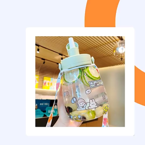 (Clear Stock) 1300ML Matte Water Bottle With Straw Large Capacity Plastic Tumbler Student School Use Botol Air Besar 大肚杯