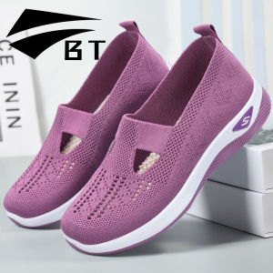 BT Woman Nude Shoes Lazy Shoes Moms Shoes Mesh Shoes Casual Shoes Sneakers Jogging Shoes Elderly Shoes Flat Shoes Breathable Comfortable Soft Anti Slip Rubber Sole 36-41