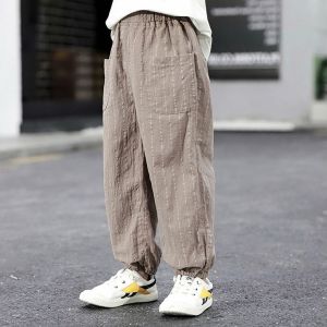 Summer 2023 Cotton and Linen Childrens Ankle Banded Pants Boys Pants Anti Mosquito Pants Boy Trousers Baby Casual Pants Loose