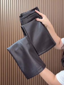 Fall 2025 Womens Casual Leather Pants High Waist Wide Leg Fashionable Warm Versatile Micro Flared Trousers for Casual Wear