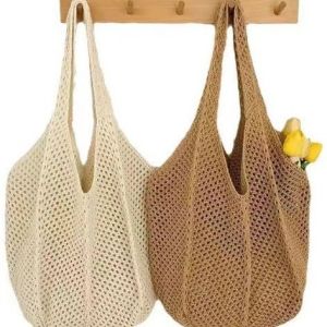 Summer Fashionable Woven Womens Handbag Travel Handheld Bag Chic Shoulder Net Pouch Bag for Beach Trip Casual Simple Style