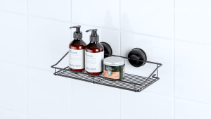 Dehub ชั้นวางของ ตะแกรงใส่ของ ขนาด 35 ซม. ในห้องน้ำ ห้องครัว ตัวล็อกสูญญากาศ ไม่ต้องเจาะผนัง Wire Rack 350 - S60 (Black)