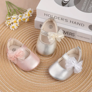 New Girls Shoes With PU Butterfly Knot Magic Tape Design Flat Casual Fashion Mary Jane Princess Shoes Suitable For Babies