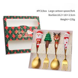 2PCS/4PCS Christmas Gift Cutlery Spoon Fork Set Elk Christmas Tree Decoration Dessert Spoon Fruit Fork Coffee Spoon Cutlery Gift