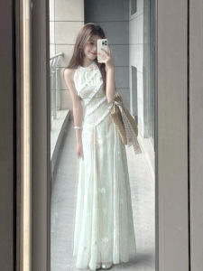 Elegant plus Size French Sweet Style Sleeveless Neck Hanging Dress Beautiful Moonlight Long Dress Suitable for Young And Old Women