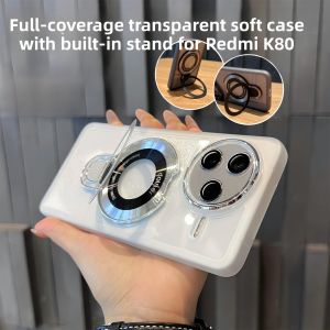 Transparent Soft Shell Case for Xiaomi Redmi K80 K90 pro Max with Built-In Lens Film Protection Simple Design Full Cover Stand K70