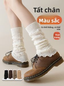 JINGCHI | Tất ống dài nữ mùa hè màu trắng mỏng mùa thu đông che giấu hình dạng chân phong cách Y2K tất ống polyester thường ngày