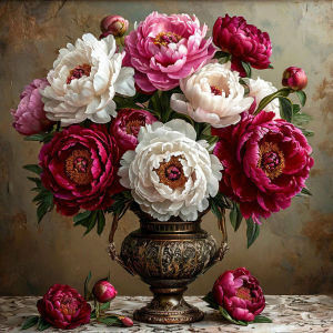 Huacan Full Square Round Drill Diamond Painting Bronze Pot Peony Diamond Mosaic Flower Set Home Decoration Gift