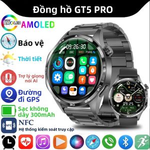 Đồng Hồ Thông Minh 5 Pro GPS NFC Màn Hình AMOLED Máy Đo Nhịp Tim Cuộc Gọi Bluetooth IP67 Đồng Hồ Thông Minh Nam Chống Nước Dành Cho Android Wear