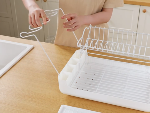 SJorage Kitchen Dish Drying Rack Organizer Space Saving with Drain Tray Utensil Holder No Drill Installation