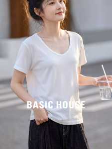 Basic House | Breathable Linen Blend V-Neck T-Shirt