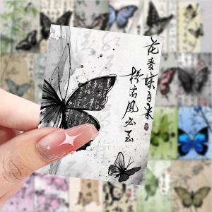 Waterproof Butterfly Calligraphy Background Paper Stickers Creative National Trend Text Decorative Stickers for Scrapbooking