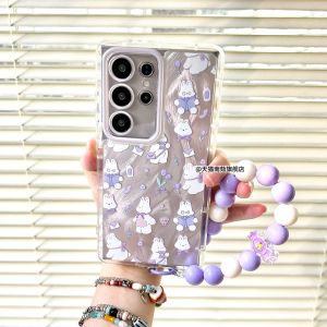 Cute Purple Rabbit Phone Case with Lanyard Protection Anti-Fall Acrylic Cover for Samsung S25 Ultra Edge S24+ S23U A55 A35 A16 A15