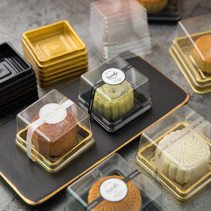 Mint Forest Transparent Plastic Mooncake Packaging Box Single High-End 50g Ice Skin Heart-Shaped 80/100g for Mid-Autumn Festival